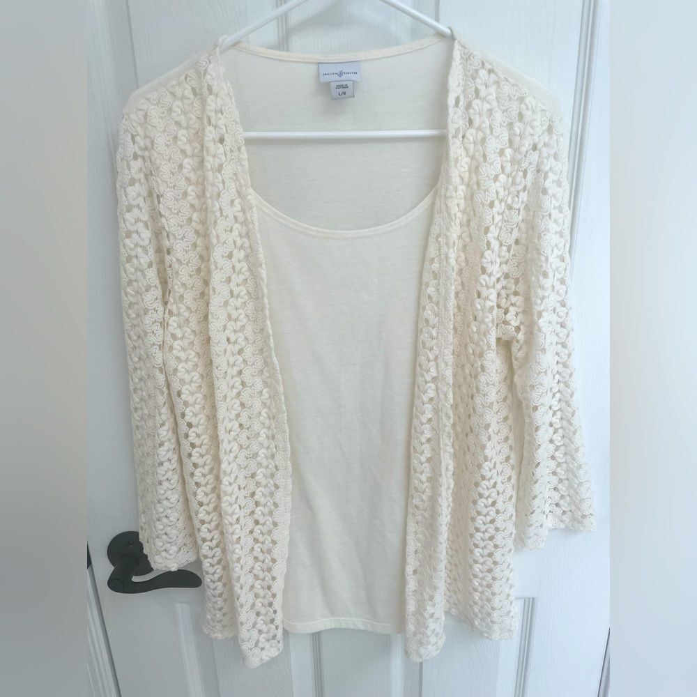 Jaclyn Smith Two in One Off White Crochet Sweater and Tank Top Women’s Size L